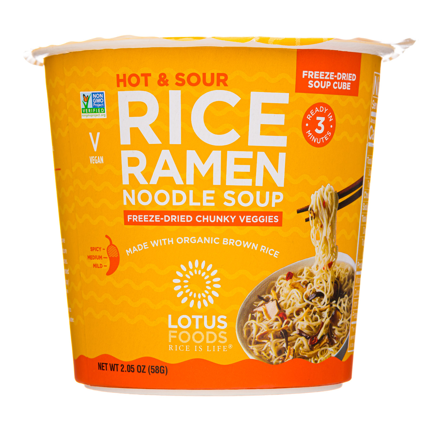 Lotus Foods Hot & Sour Rice Ramen Noodle Soup Cup With Freeze-Dried Chunky Veggies