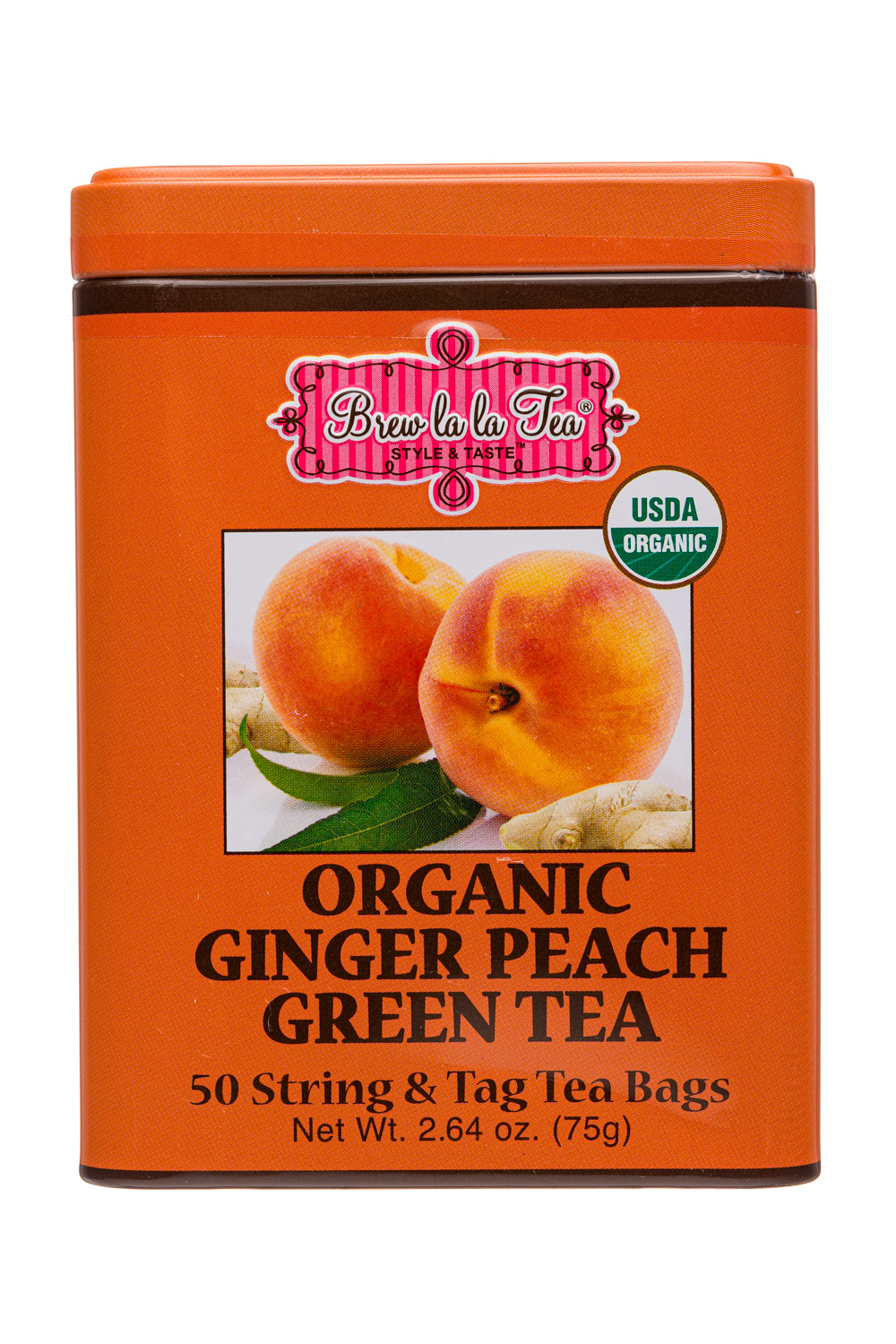 Brew La La - Organic Green Tea Ginger Peach - 50 Tea Bags