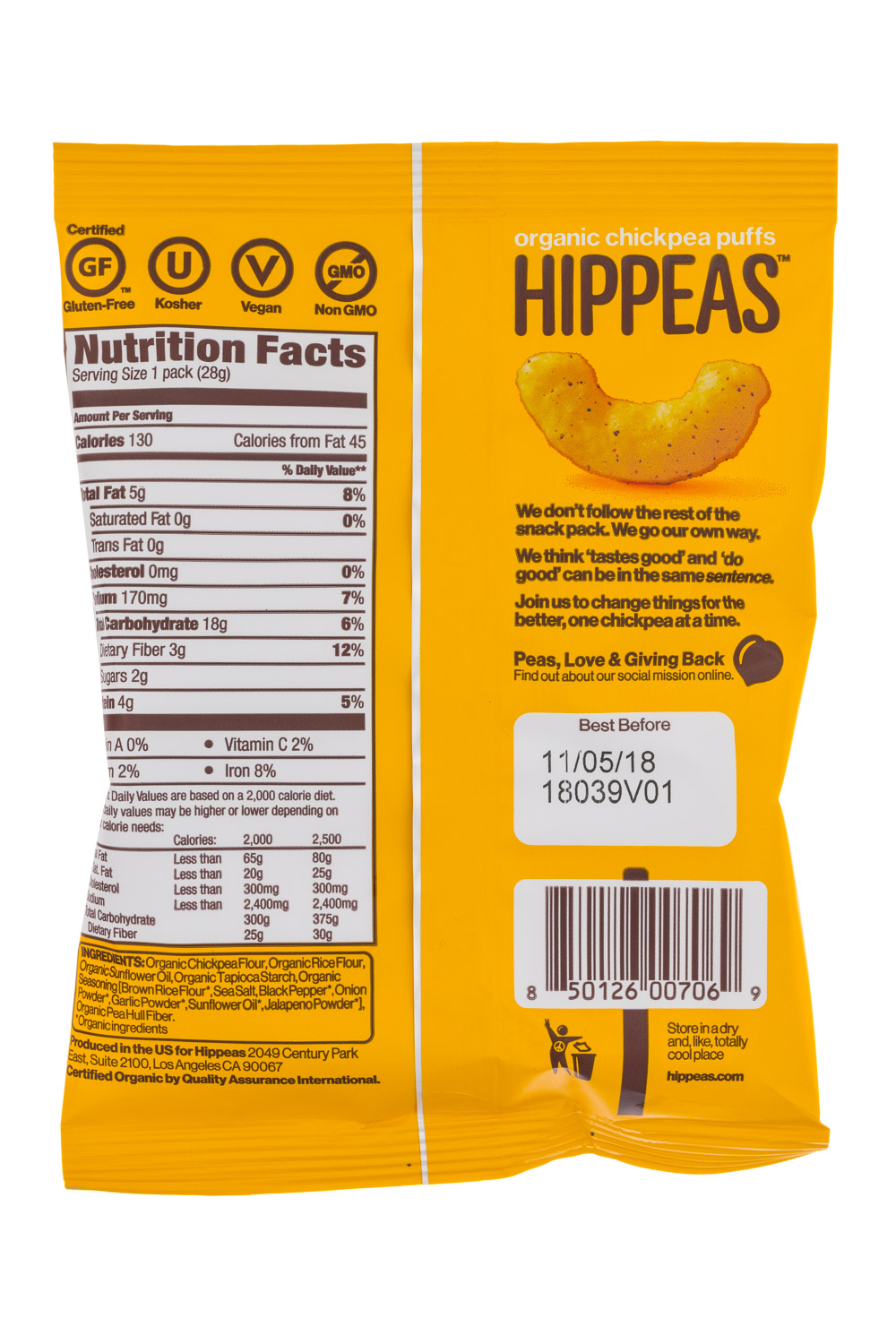 View Media 7966 Hippeas1ozChickpeaPuffsPepperPowerFacts NOSH