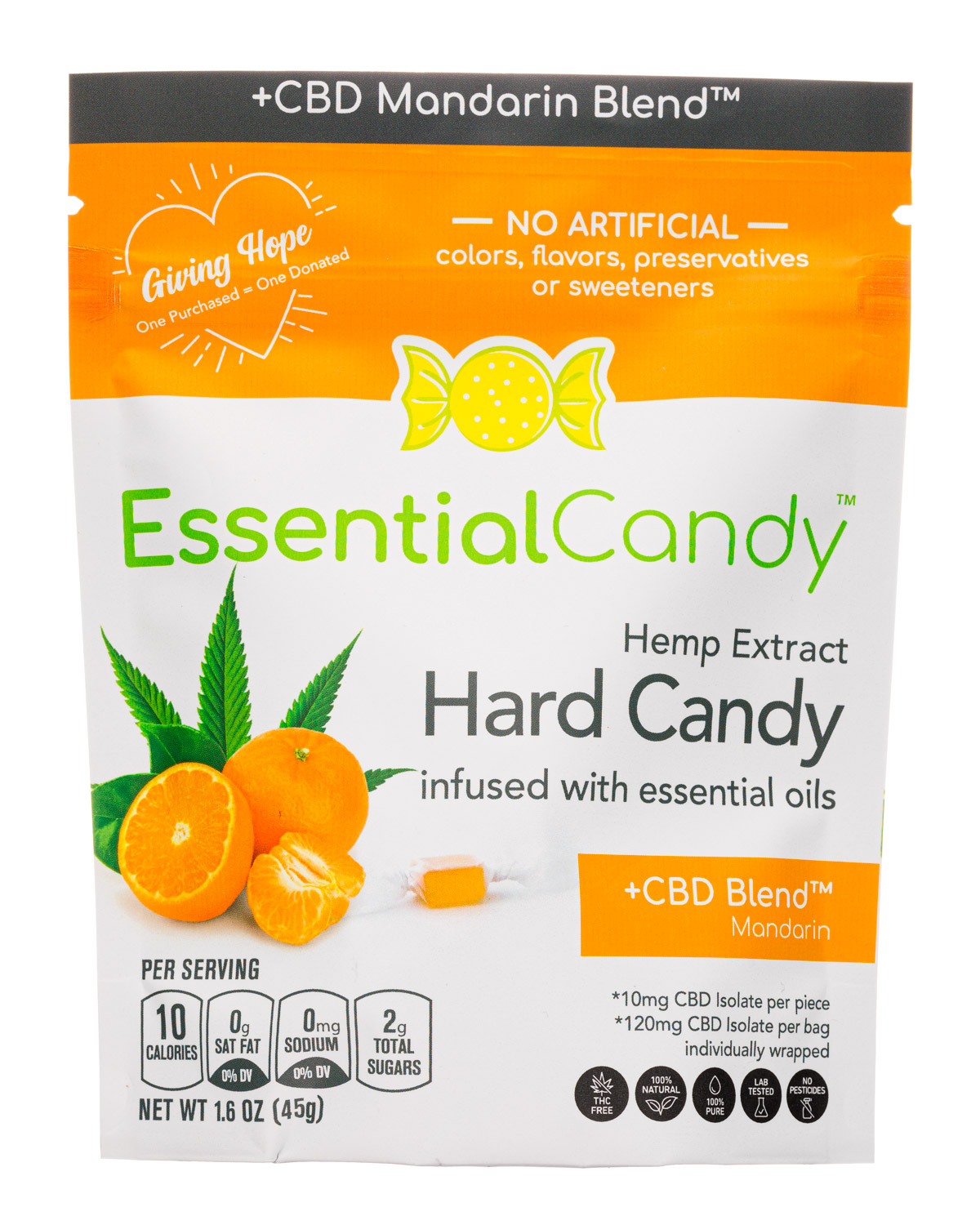 Hemp Extract Hard Candy with +CBD Blend Mandarin
